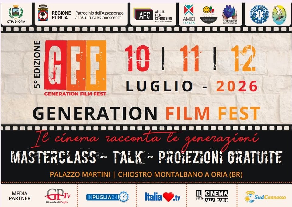Generation Film Fest V° EDIZIONE 2026: “Oria torna il festival che unisce cinema italiano, memoria e nuove generazioni”. Arrivano Edoardo Winspeare e Donatella Finocchiaro