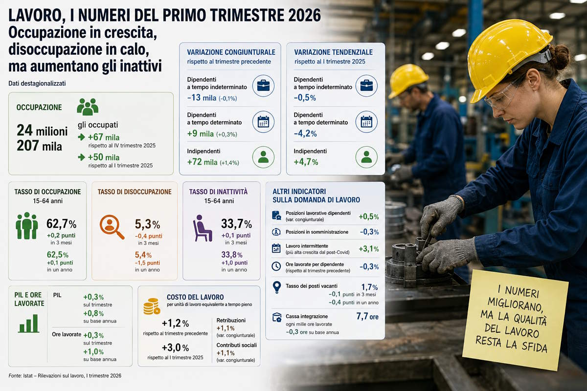 Lavoro, occupazione in crescita ma aumentano anche gli inattivi: i numeri del primo trimestre 2026 raccontano un mercato più complesso di quanto sembri